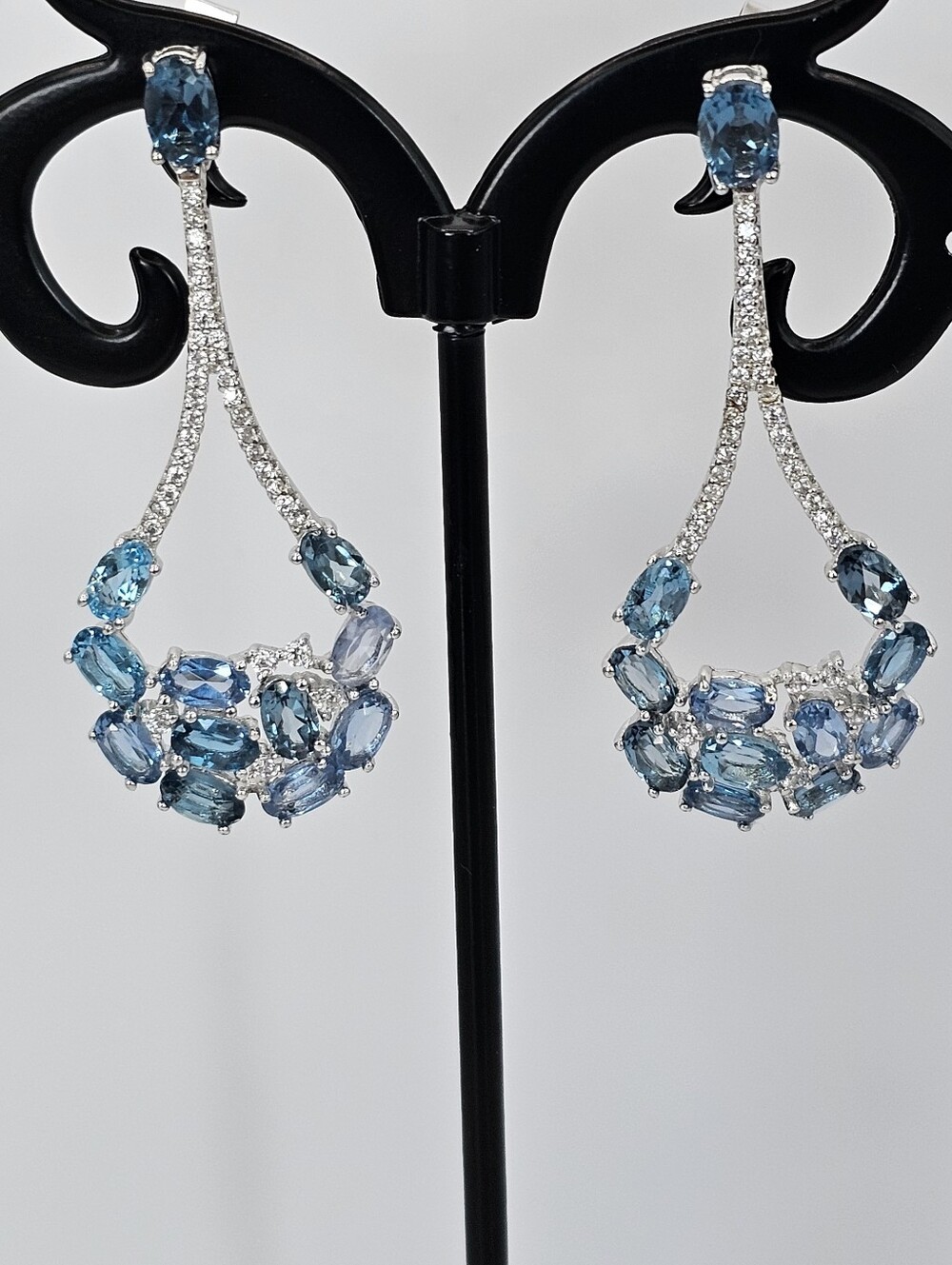 Genuine London Blue Topaz & White Zircon Dangle Earrings Sterling Silver!